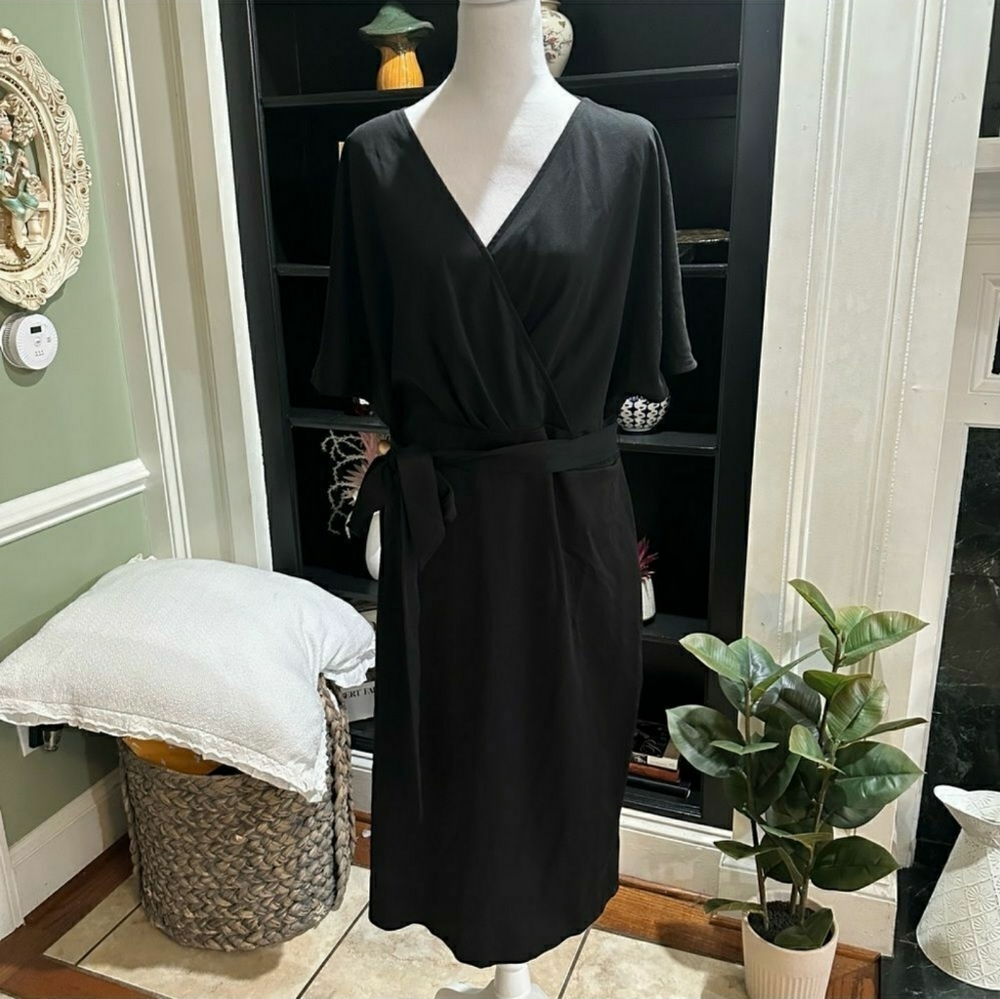 Grace Karin Black Faux Wrap Midi Dress Size 1X - Picture 2 of 6